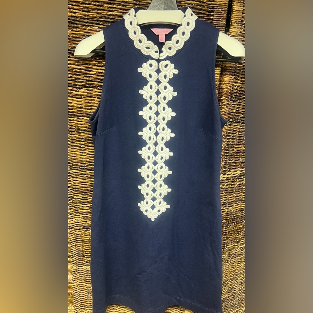 Lilly Pulitzer - Navy Sleeveless Dress with White Collar,‎ Center zipper, Medium